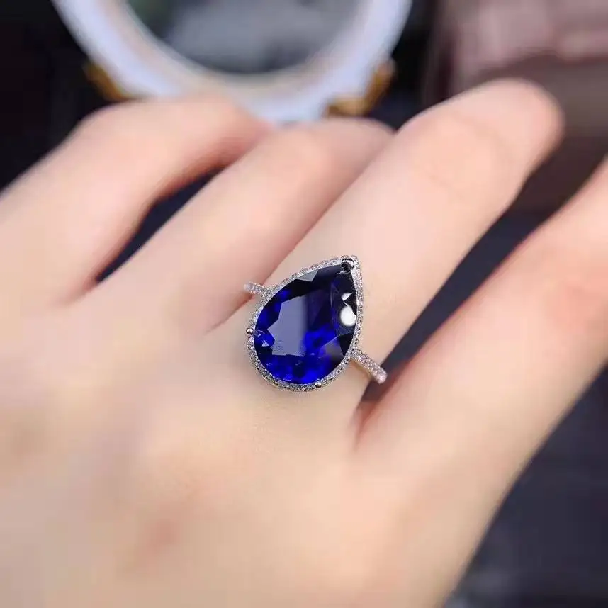FS Natural Sapphire Drop Pendant Necklace Rings Set  for Women S925 Sterling Silver Fine Fashion Weddings Jewelry MeiBaPJ