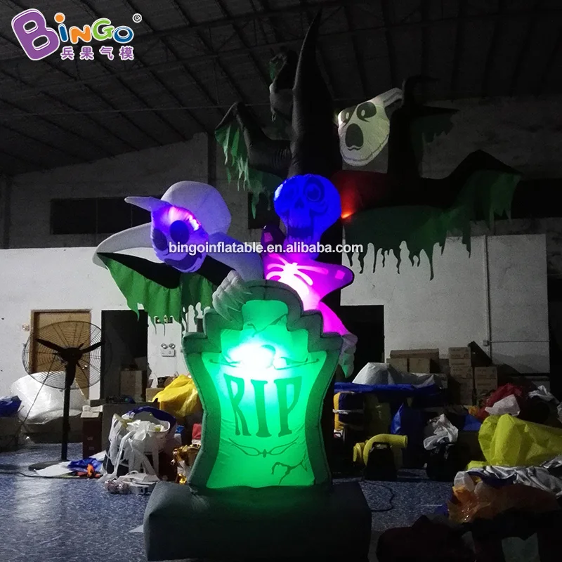 

FACTORY WHOLESALES 3mh Inflatable Lighting Tombstone Tree Ghost Model Inflating Customized LED Item for Halloween Decoration Use