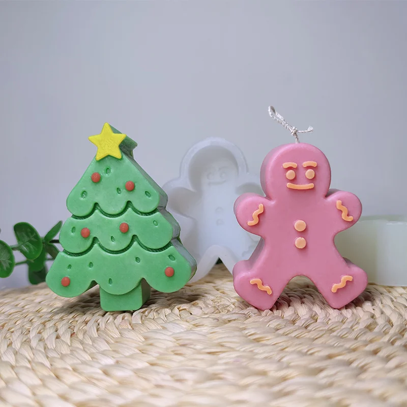 Ins Christmas tree Gingerbread Man aromatherapy candle silicone mold pine tree chocolate manual DIY material dripping plaster