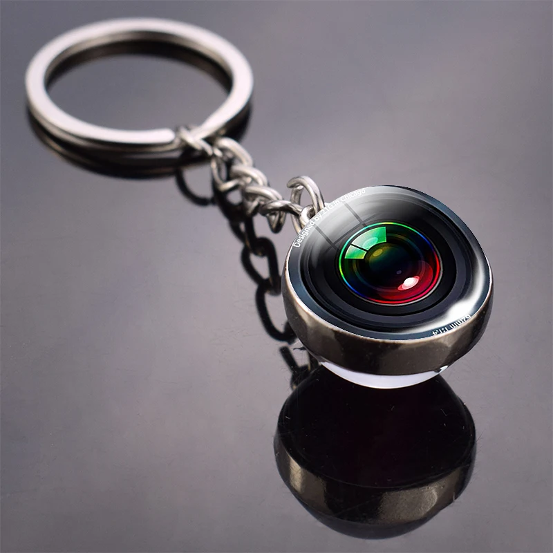 New Fashion Lenses Keychain Camera Lens Double Side Glass Ball Keychain Pendant Keyring