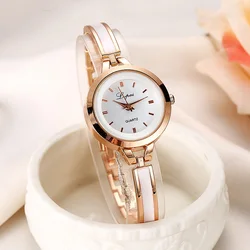 Reloj de pulsera de oro rosa y plata de lujo para mujer, relojes de cuarzo casuales simples de aleación