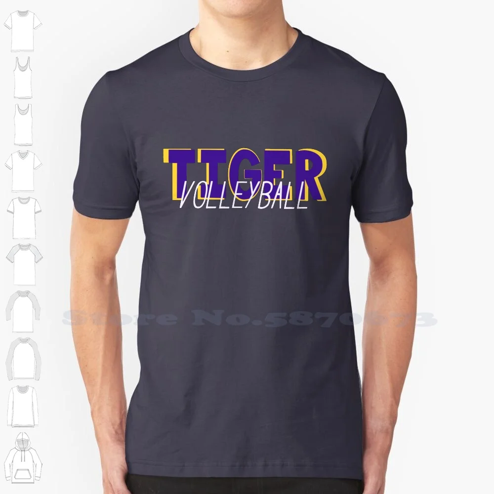 Tiger Volleyball 100% Cotton T-Shirt Volleyball Tigers Purple Gold Ths Lsu