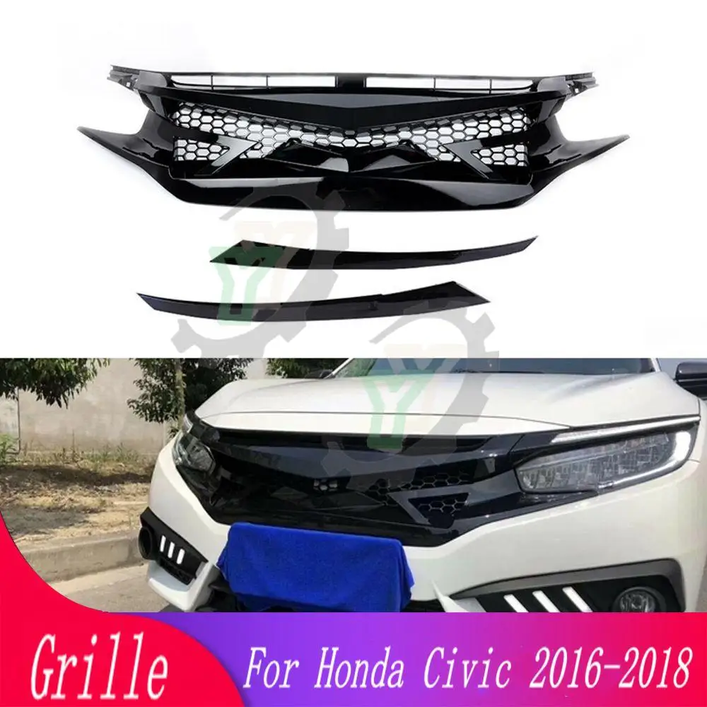 

Car Accessory Front Bumper Raptor Grille Centre Panel Upper Grill For Honda Civic 2016 2017 2018 10th GEN ABS Gloss Black