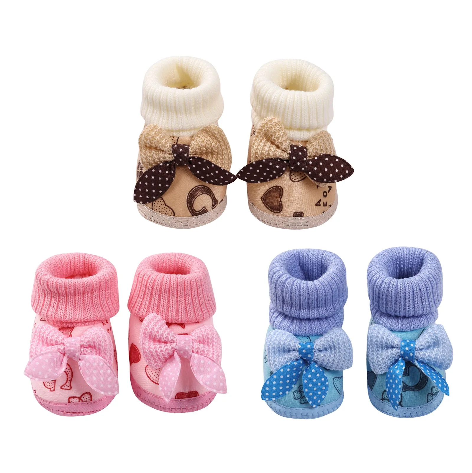 3 Kleuren Schattige Baby Wandelschoenen Peuter Pluche Antislip Laarzen Voor Kids Lace Up Bow Kinderen Zool Sokken