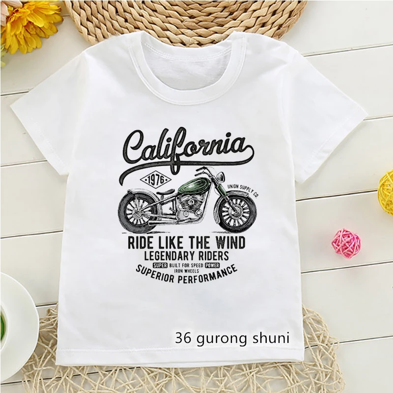 New Arrival Boys T-Shirts Cool Motorcycle Graphic Print Boy Clothes Summer Fashion Tee Toddler Tshirts White Yellow Shirt Tops