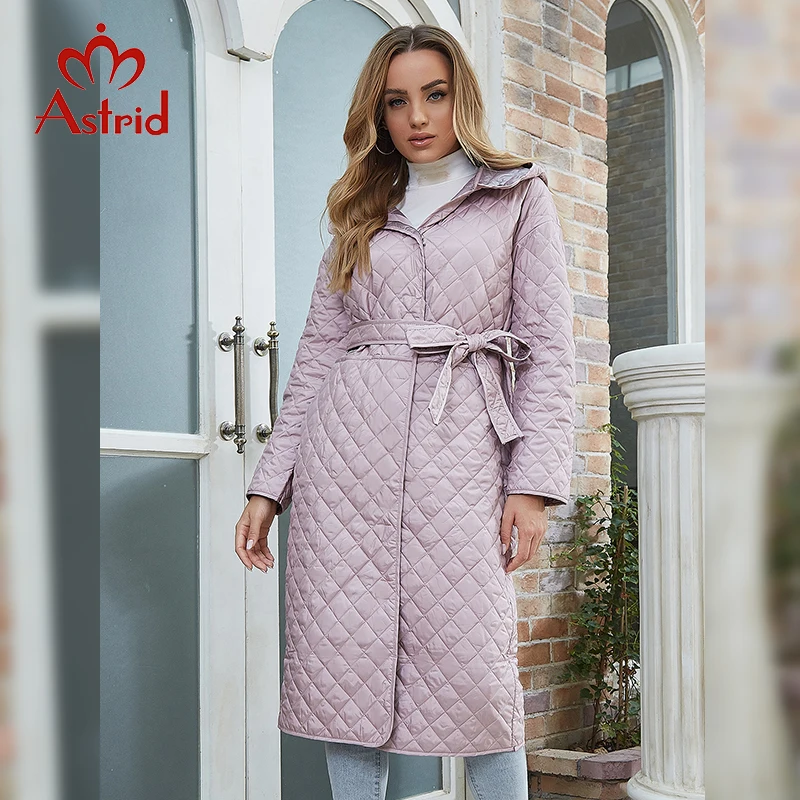 

Astrid Winter Jackets Women's Down Jacket Long Thin Casual Coat Puffer warm Hooded Oversize Parka Lattice belt Female Outwear