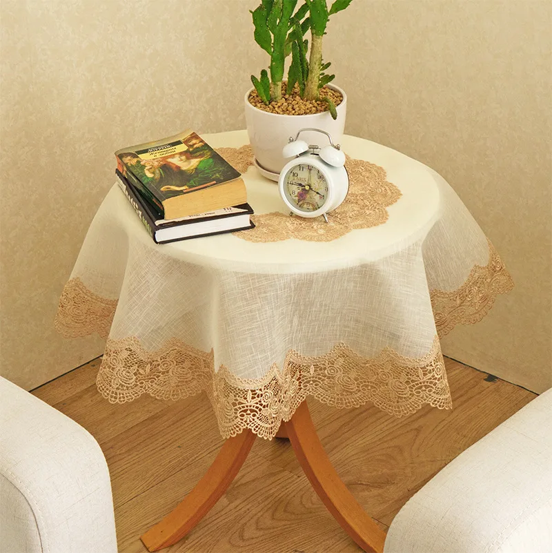 Simple cloth table, lace tablecloth, white tea table cloth, slub yarn round table cloth, bedside cabinet cover