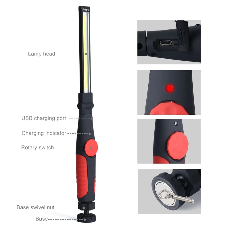 Imagem -04 - Pacote Dobrável Lanterna Led Luz de Trabalho Recarregável Lâmpada de Tira Inspeção Magnética Luz Oficina Reparo do Carro Tocha Iluminação 1