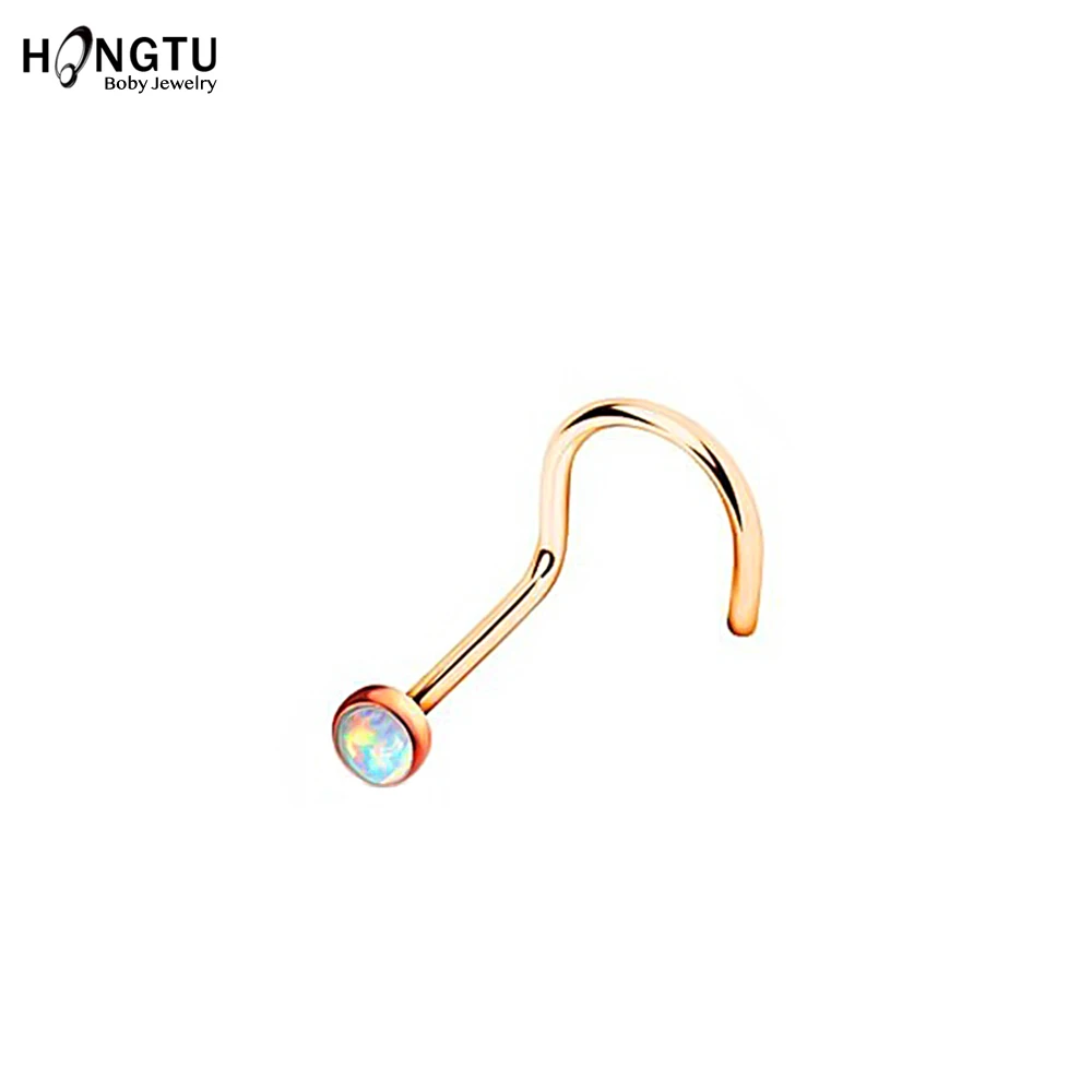 HONGTU 1Pc Opal Nose Screw Rings 20g Steel Nose Piercing Body Jewelry Indian Nose Stud for Women Girls Round Nostril Piercings