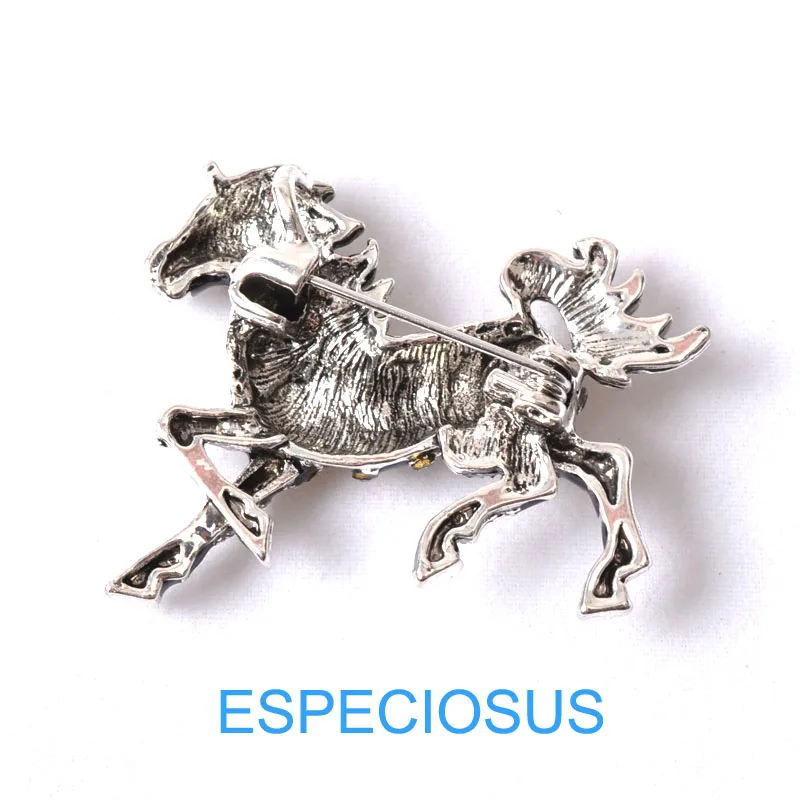 Classic Jewelry Black Color Rhinestone Anti Gold Color Horse Brooch Lady Gifts Ornament Painted Breast pin Accessory Garments