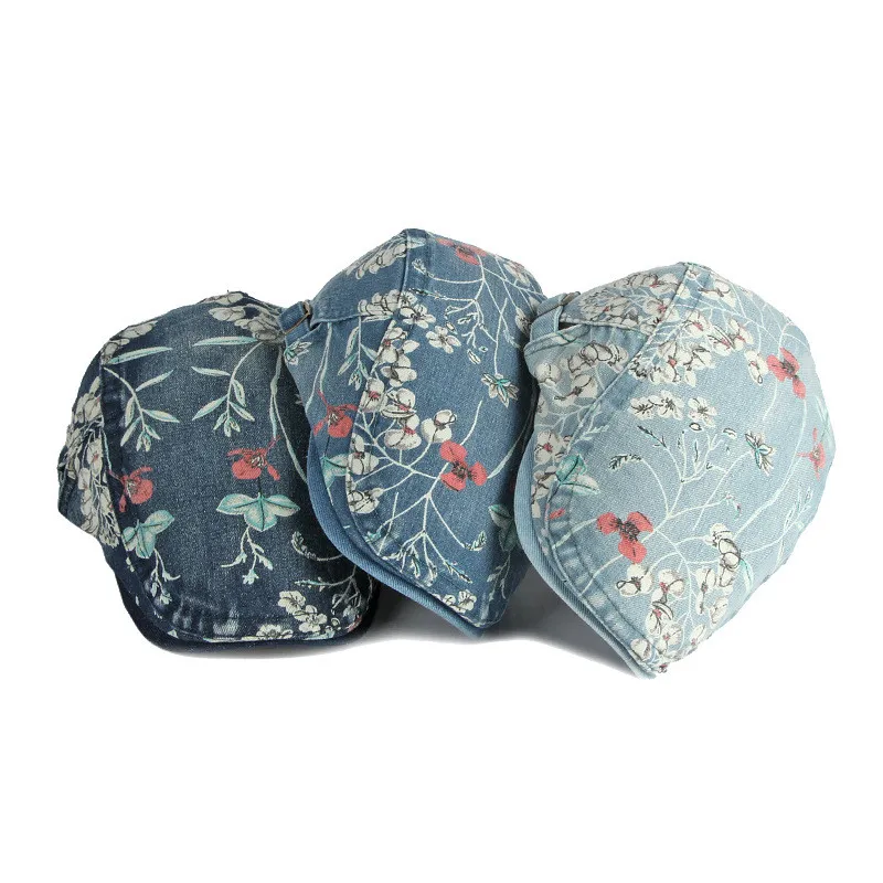 LDSLYJR Four Seasons Cotton Flower Print  Newsboy Caps Flat Peaked Cap Women Painter Beret Hats 16