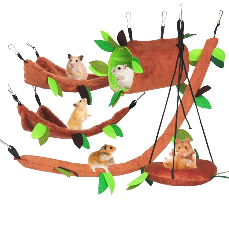 

5Pcs/Set Ropeway Nest Forest Hamster Hammock Soft Toys Leaf Tunnel Toy House Warm Cage Pet Stump Small Pet Toy