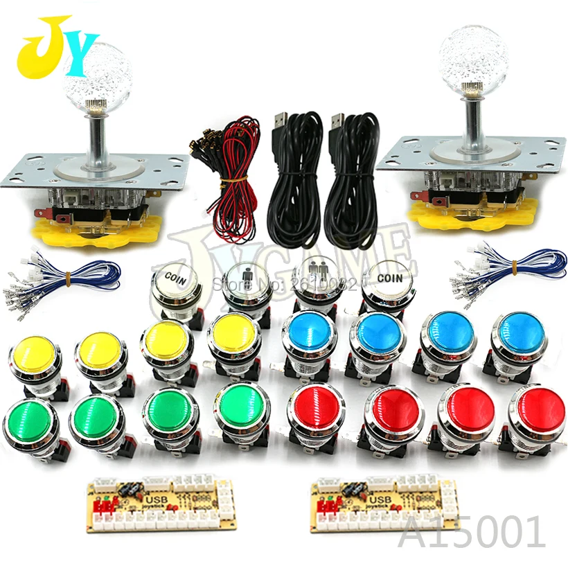 

Arcade MAME DIY Kits 2 Player Set USB To PC Encoder Arcade Joystick 5V illuminated Chrome Buttons 1P 2P COIN Button