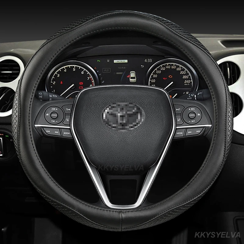 

Genuine Leather Car Steering Wheel Cover 15 inch/38cm For Toyota Camry Corolla Harrier Fortuner Yaris CHR Vios Prius Alphard