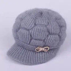 Chapeaux d'hiver en fourrure de lapin pour femmes, Skullies simples, casquette en laine chaude, casquette femme Gorros pour grand-mère, chapeau avec succès, 2021