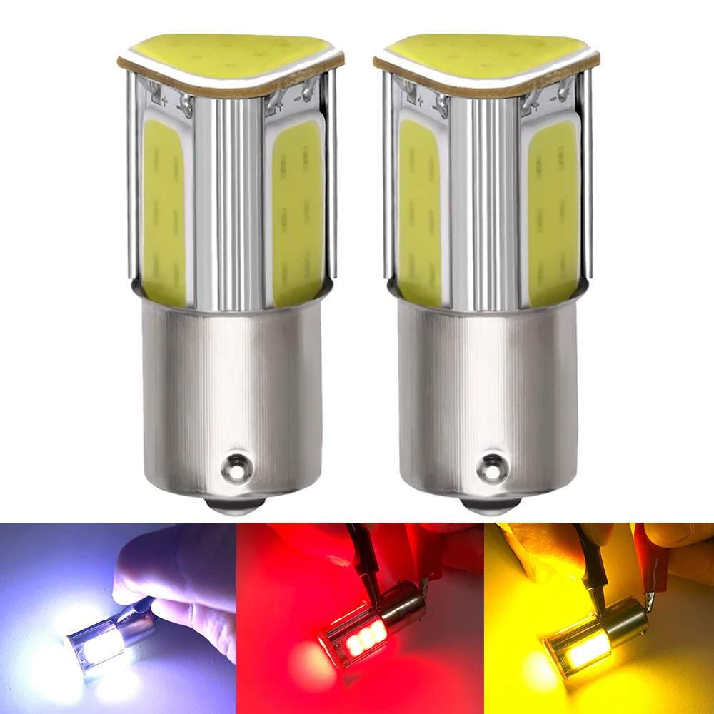 2Pcs S25 COB 1156 1157 COB Chip BA15S BAY15D P21W P21/5W White 12V led Car Signal bulb Auto Reverse Parking lights car styling