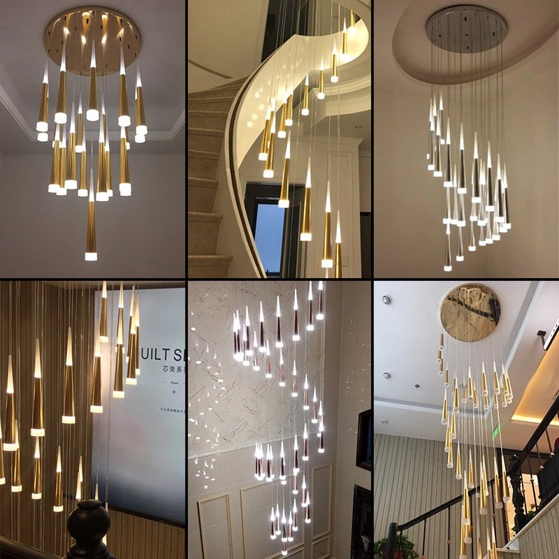 Stair chandelier living room simple Led lamp dining room lamp Nordic creative light luxury villa duplex building large chandelie