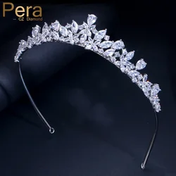 Pera Sparkling White Cubic Zirconia Wedding Party Beauty Queen Tiaras and Crowns for Brides Hairwear Jewelry Accessories H007