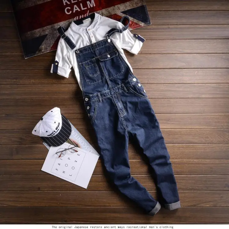 

Men's Jumpsuit Jeans Loose Denim Cargo Bib Overalls Men Couple Multi Pocket Jumpsuit Romper Male Casual Suspender Strap Trousers
