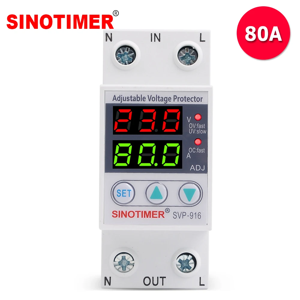 Home Usage Dual LED Display 40A 63A 80A Din Rail 230V Adjustable Voltage Surge Protector Relay with Limit Current Protection