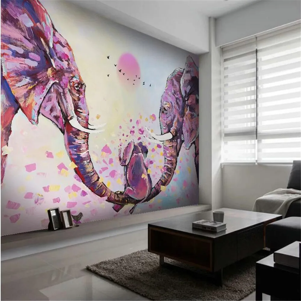 Milofi European creative hand-painted auspicious Ruyi elephant happiness family background wall large mural wall paper