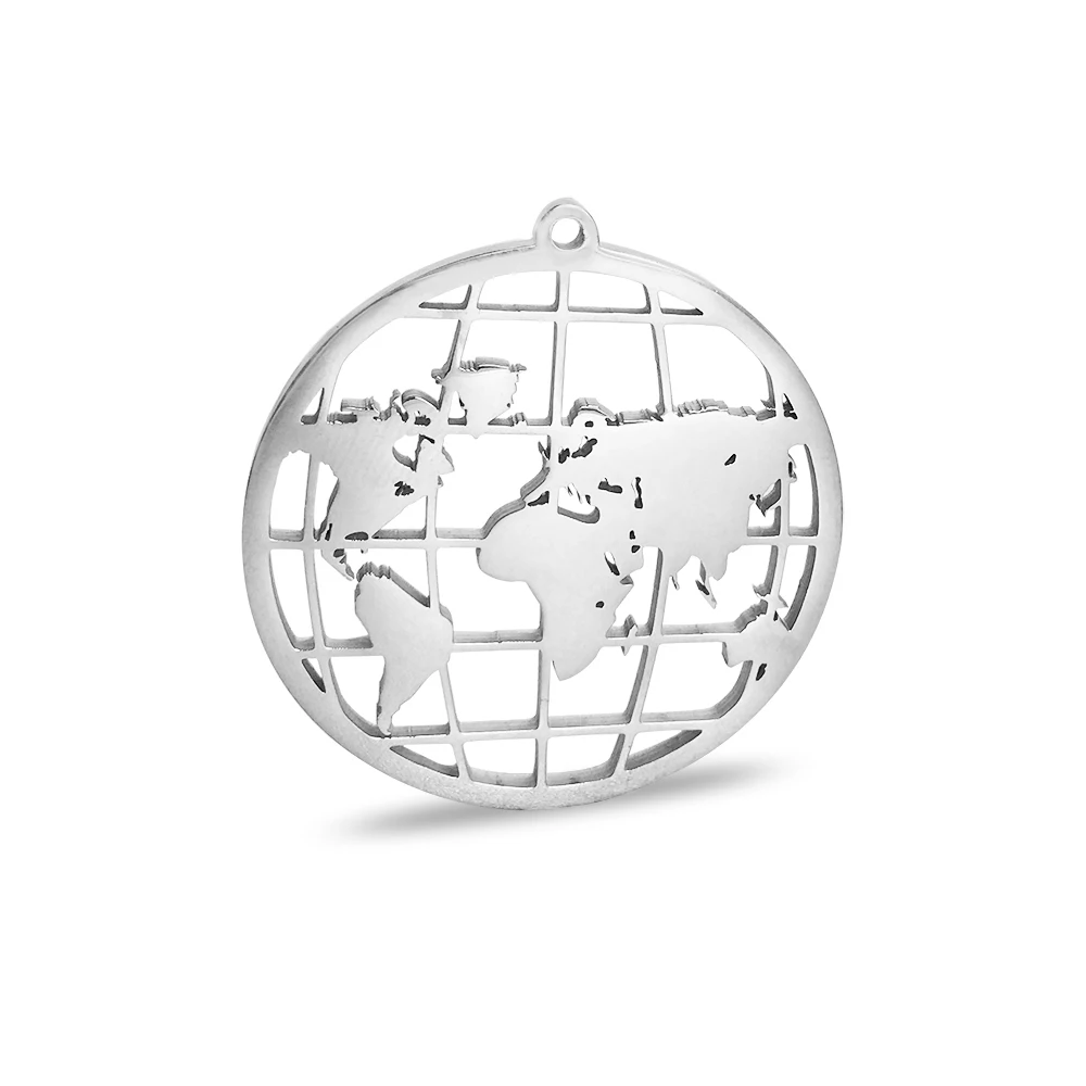 MYLONGINGCHARM 5pcs/lot  Stainless steel Map Charm Pendant Earth Charm,World Charm, Jewelry Making Accessories