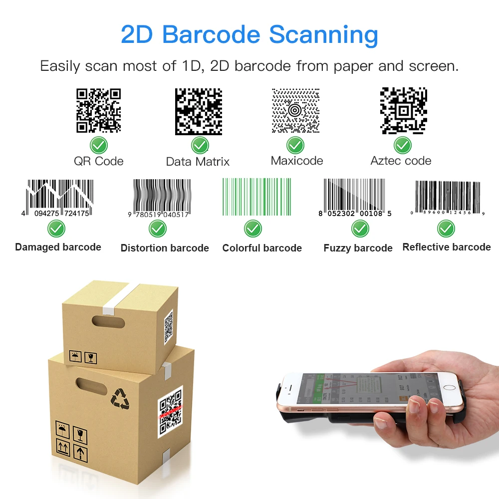 Eyoyo 2D Phone Back Clip Bluetooth Barcode Scanner Portable Barcode Reader Data Matrix Code 1D 2D QR Scanner Android IOS System