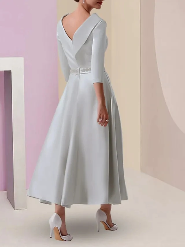 Vestido De noche largo gris claro con cuello redondo y manga De casquillo para invitados De graduación, vestido De noche clásico con Espalda descubierta, lo último De 2024