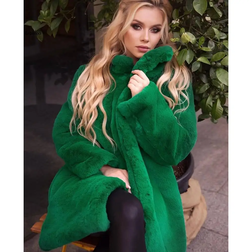 Mink Coats Women Winter Top Fashion Pink FAUX Fur Coat Elegant Thick Warm Outerwear Fake Fur Jacket Chaquetas Mujer