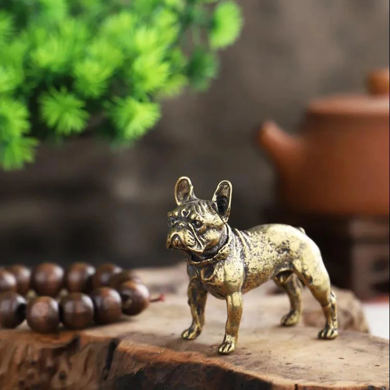 Copper Desk Ornaments Bulldog Miniatures Figurines Handmade Retro Brass Animal Pet Dog Statue Home Decorations Accessories Craft view 2