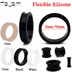 Dilatador Flexible de silicona para oreja, expansor de calibre de 3mm-76mm, tamaño grande, color negro, doble campana, joyería, 1 par