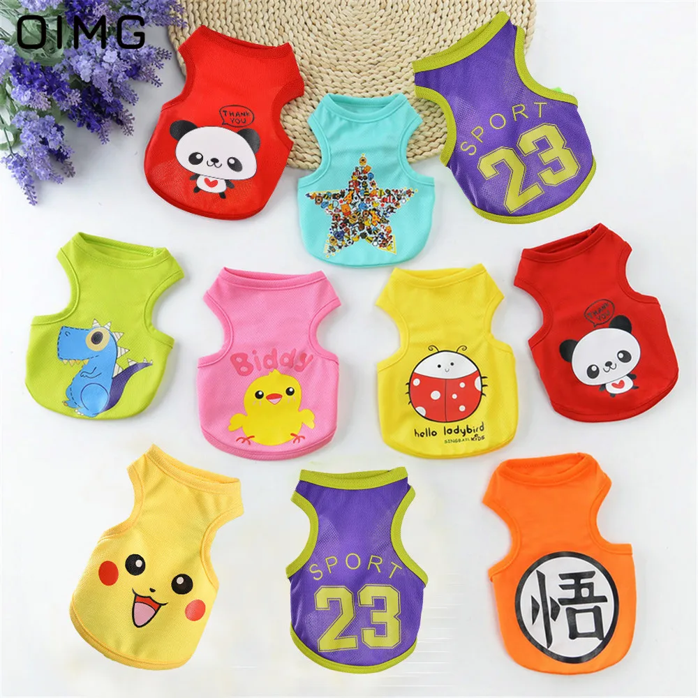 OIMG Cartoon Pet Dog Clothes Chihuahua Spitz Bichon Summer Breathable Cat Dog T-shirt For Small Dog Cute Handsome Puupy Tank Top