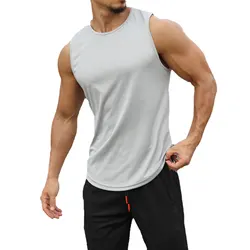 Camiseta deportiva sin mangas para hombre, camisa transpirable de cuello redondo, Color sólido, para correr y Fitness, ropa de verano