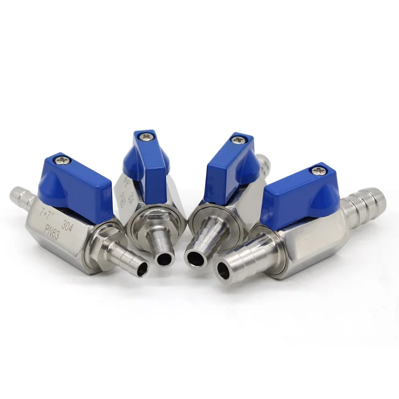 7mm 8mm 10mm 12mm Hose Barb Mini Sanitary Ball Valve Homemade Beer SUS 304 Stainless Steel With Blue Handle