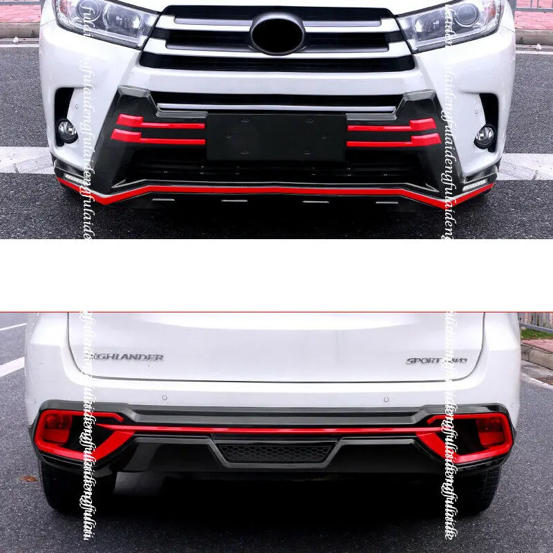 

For Toyota Highlander 2017-2019 front & rear bumper diffuser lip spoiler Moulding Cover Trim 2Pcs Car Accessories