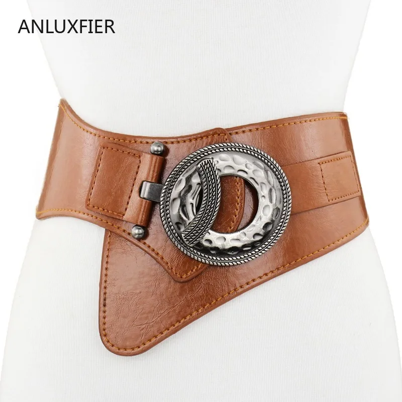 J101 Lady Dress Belt Girls High Elastic Wide Belt Women\'s Retro Decorative Down Jacket Belts Leather Waist Cover Waistband