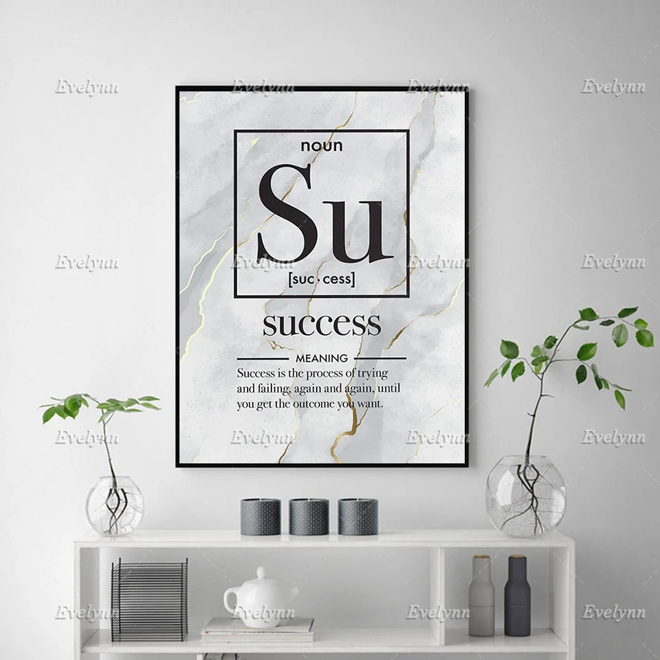 Success Definition Marble Oil Painting Posters and Prints on Canvas Motivational Wall Art Pictures Office Decor Floating Frame