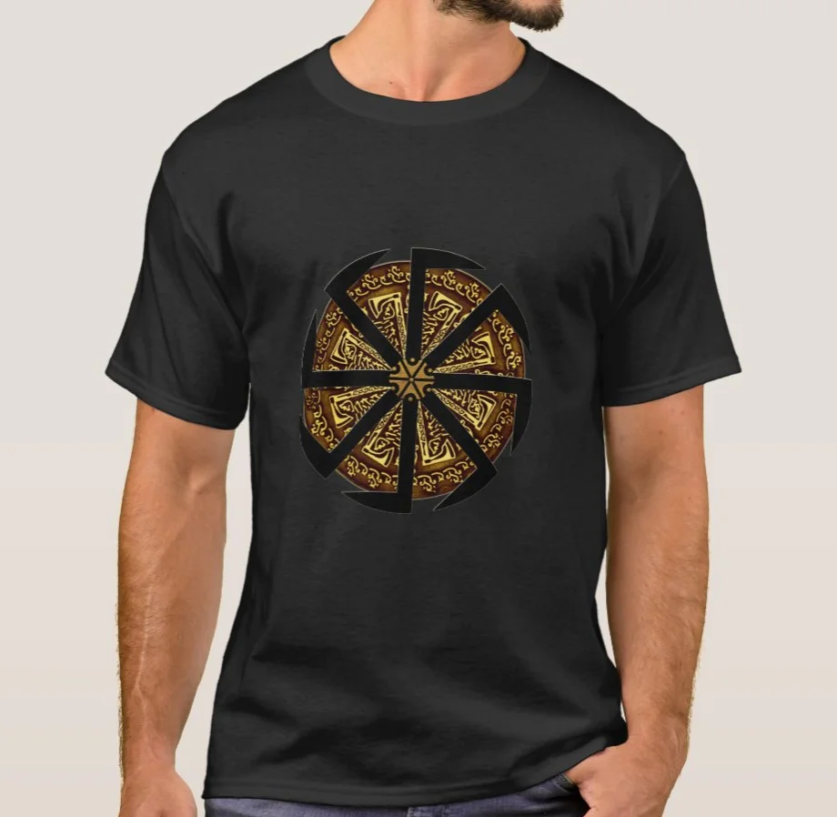 Strength, Dignity, Sun and Fire. Slavic Sun Wheel Kolovrat Symbol T-Shirt. Summer Cotton Short Sleeve O-Neck Mens T Shirt New