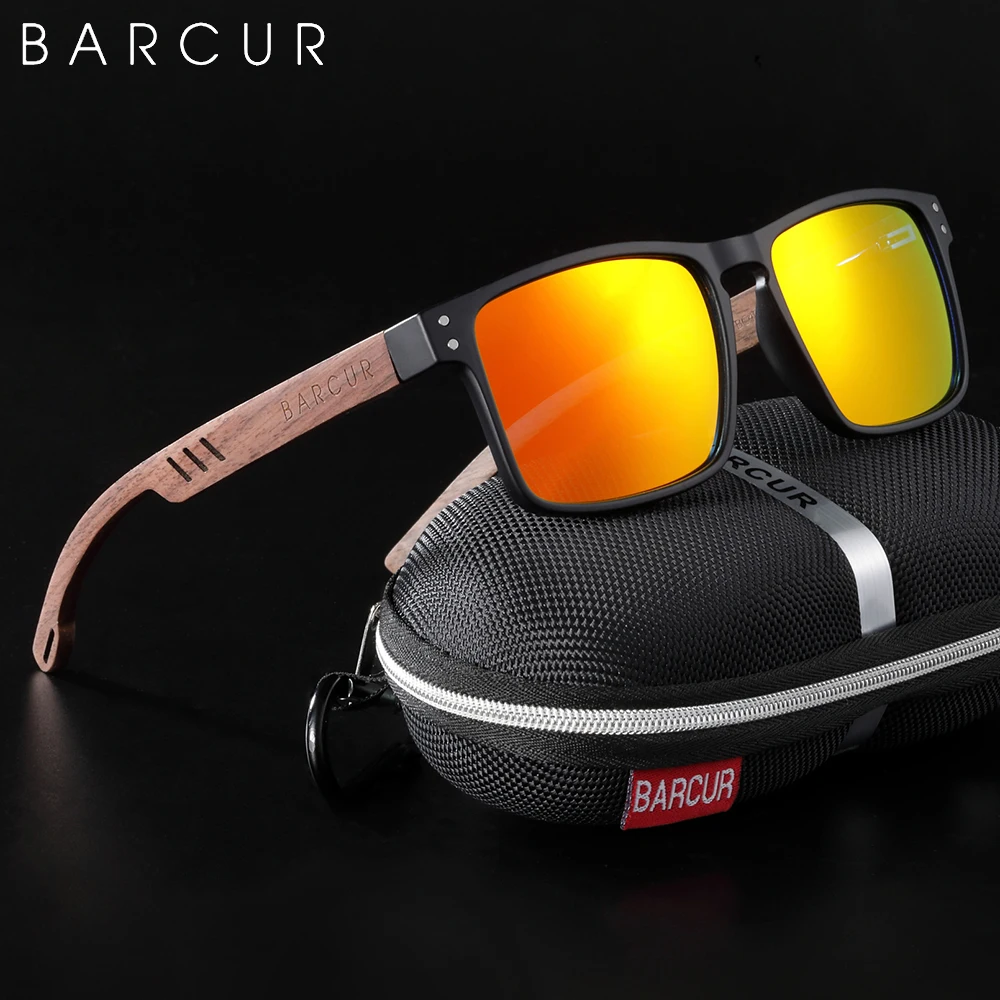 BARCUR Men\'s Sunglasses for Men Brand Designer Natural Walnut Wood Sun Glasses Women Polarized Eyewear UV400 Eyewear Oculos