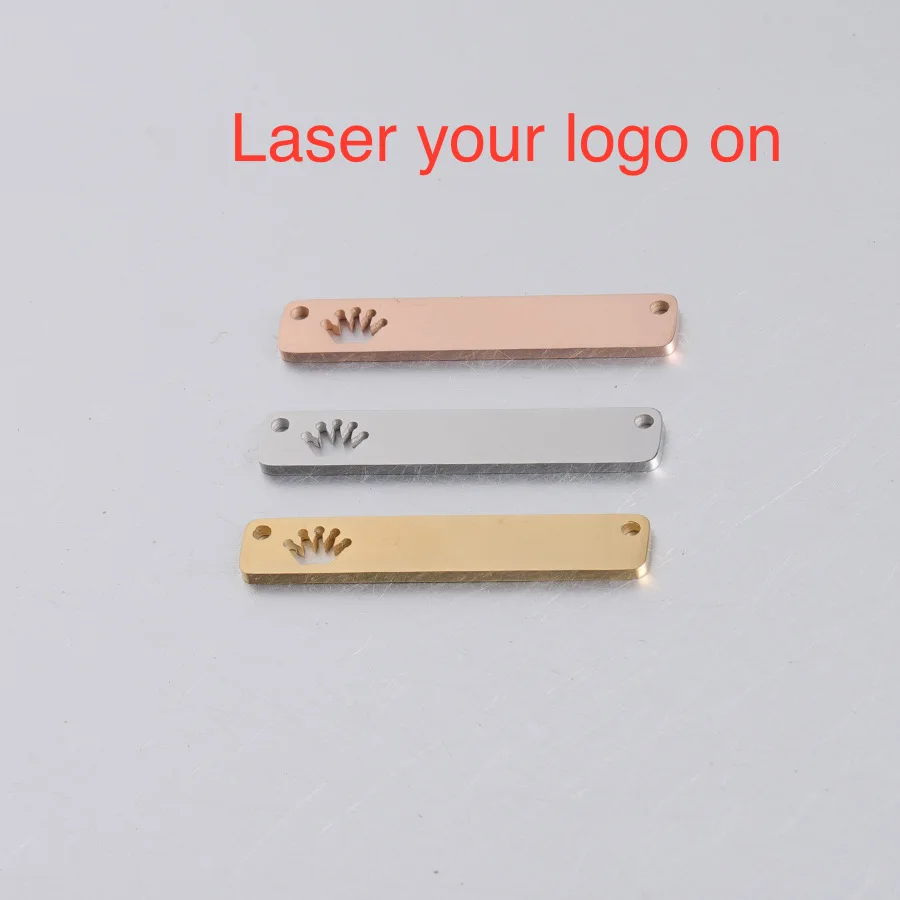 

50pcs 6*35mm Mirror Polish Custom Tag Crown Bar Stainless Steel Charm-Customized Charm Engrave Laser your own logo Wholesale