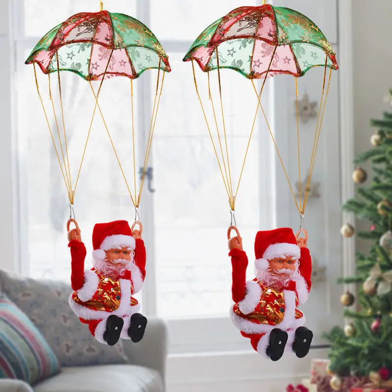 Christmas Decor Electric Santa Claus Climbing Beads Stairs Parachute Action Figure Dolls Toys Creative Children\'s Christmas Gift