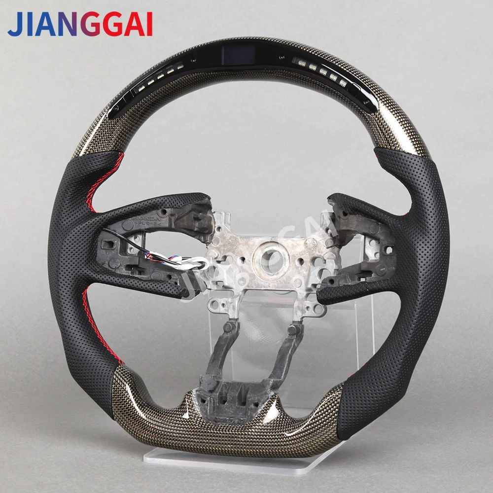 Steering Wheel For Honda CRV Crider Civic 2016-2021 Gold Carbon Fiber LED Perforated Leather Racing Steering Wheel