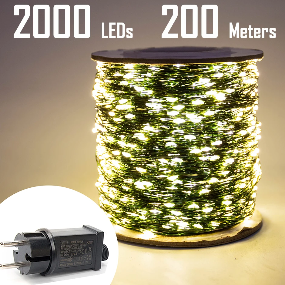 50M-200M Green Wire Outdoor LED String lights  Waterproof Holiday Fairy Garland For Christmas Tree Wedding Party Decoration