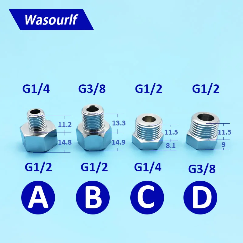 WASOURLF Adapter 1/2 3/8 1/4 Female Thread To Male Thread Brass Connector Chrome For Kitchen Sink Pipe Hose Toilet Accessories