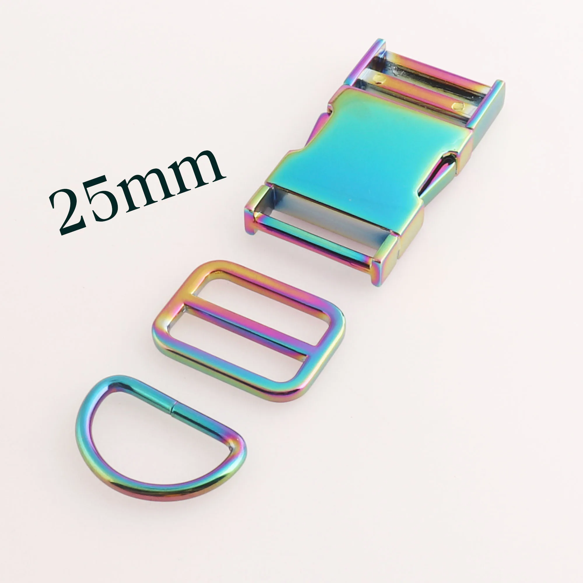 25mm Rainbow Release Buckle Clip D Ring Slide Buckles 2 SETS Strap Fasteners Backpack Buckles Bag Luggage Straps-1