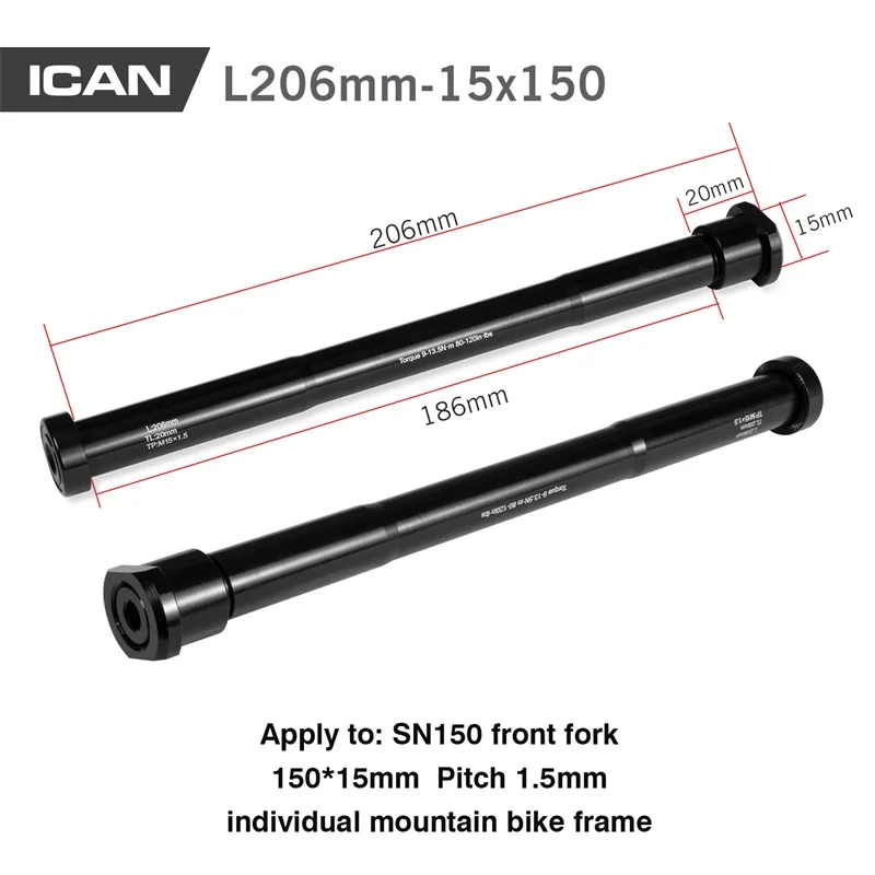 ICAN Fat Bike Skewers Thru Frame Axle Quick Release Aluminum 197x12/15x150