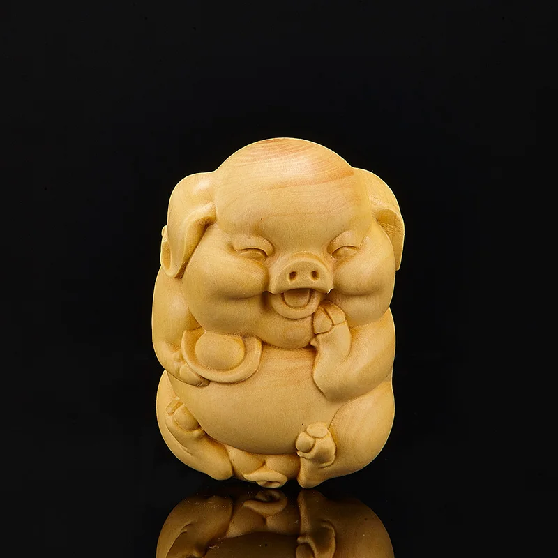 Chinese Feng Shui-Inspired Pig Pendant, Boxwood Miniature Sculpture, Crafted for Home Decoration, A Unique Collectible Men