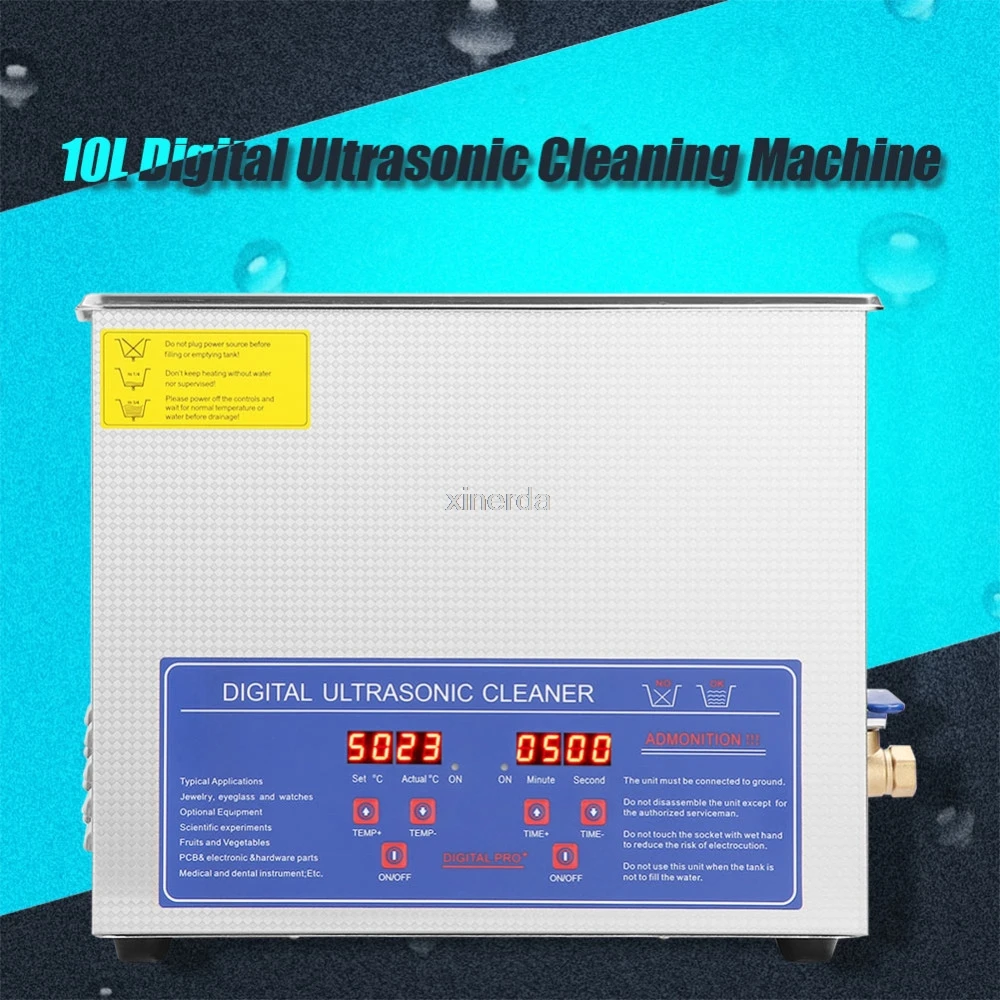 Digital 10L  with Degas Heating Timer Bath 60W Ultrasound Machine Dental Watches Glasses Coins Tool Part