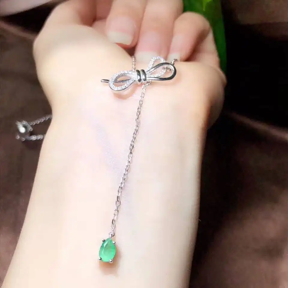 

100% Natural Real Emerald Necklace Pendant Solid S925 Sterling Silver For Women