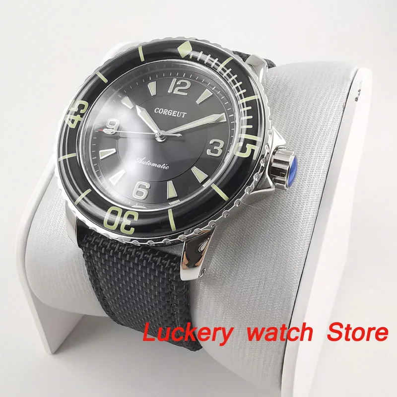 45mm Corgeut Luminous Mechanical Watches black Dial Automatic Diver Watch-CA48